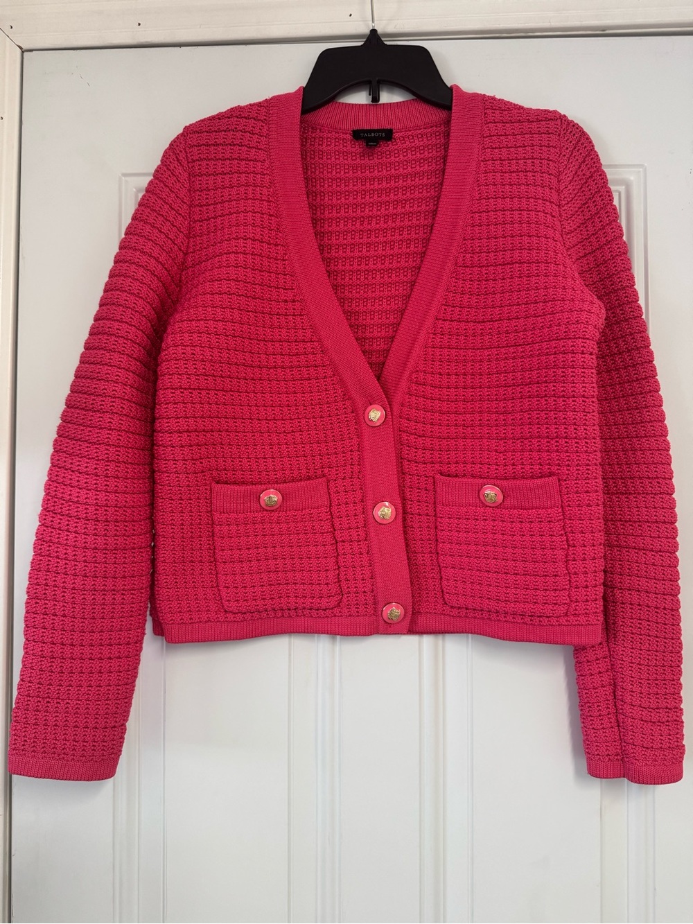Talbots Bright Pink Knit Cardigan with Gold-Tone Buttons